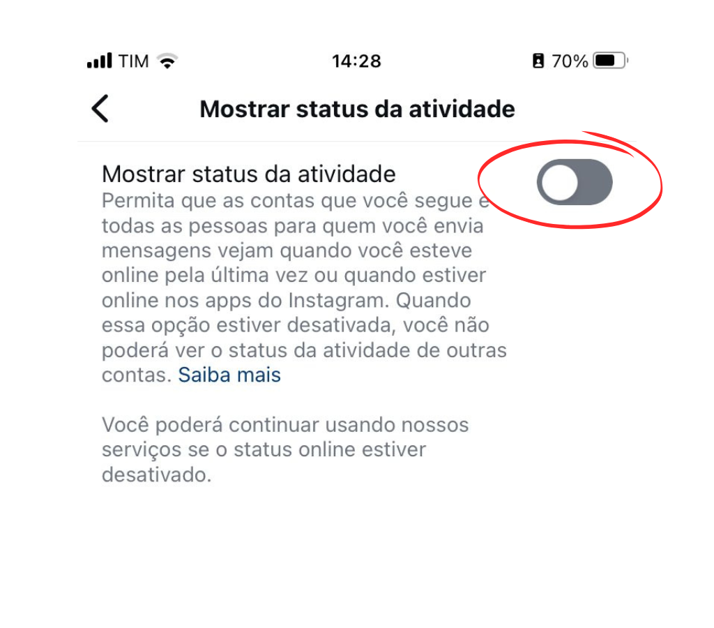 Desative o status de atividade - tirar o online do Instagram