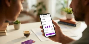 Pessoa usando aplicativo financeiro simulando empréstimo